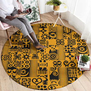 West African Yellow Art - Adinkra Culture Round Carpet