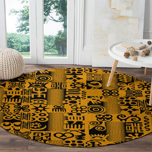 West African Yellow Art - Adinkra Culture Round Carpet