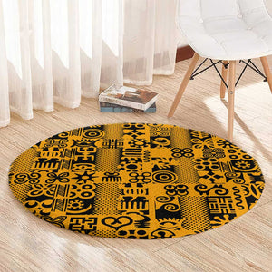 West African Yellow Art - Adinkra Culture Round Carpet