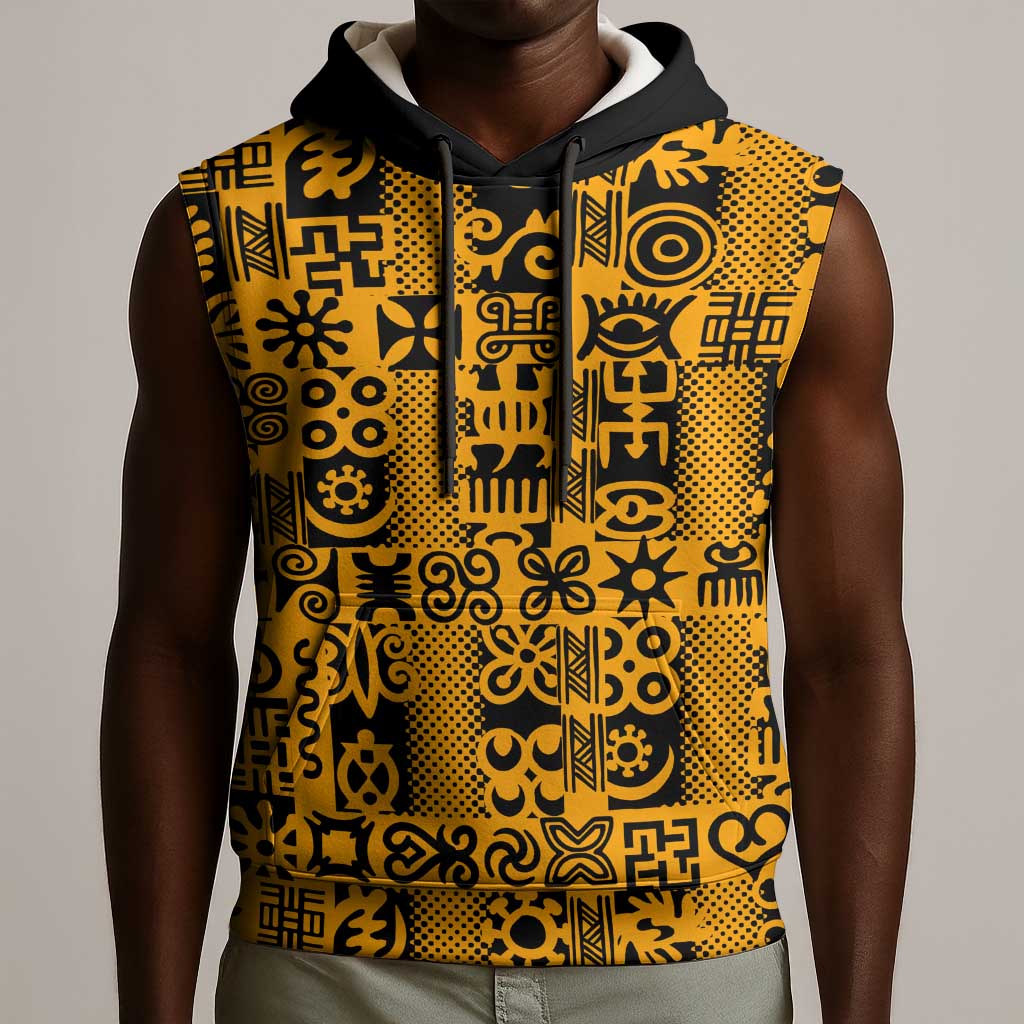 West African Yellow Art - Adinkra Culture Sleeveless Hoodie - African Pride