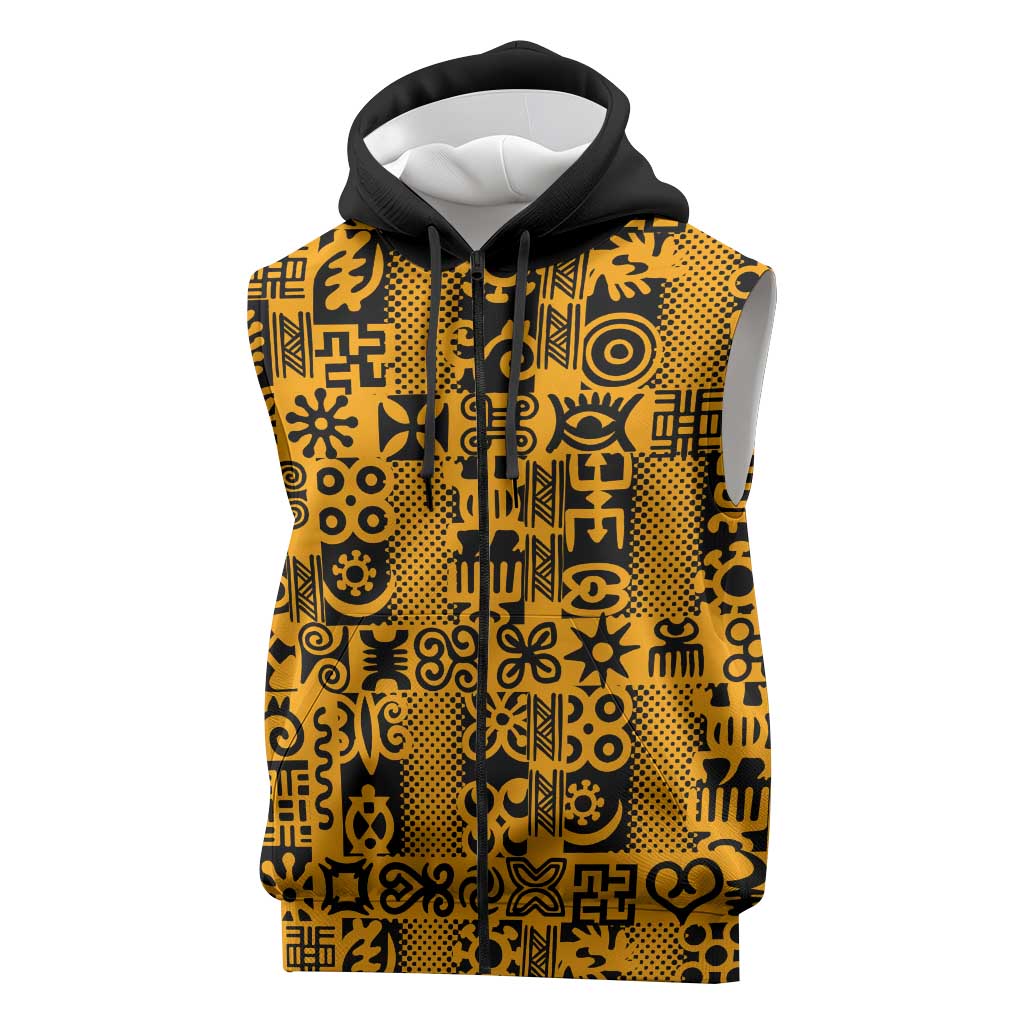 West African Yellow Art - Adinkra Culture Sleeveless Zip Hoodie - African Pride