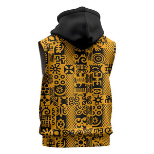 West African Yellow Art - Adinkra Culture Sleeveless Zip Hoodie - African Pride