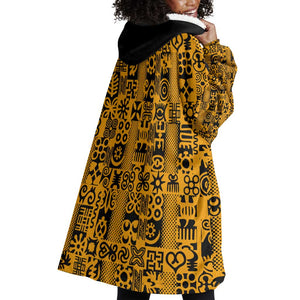 West African Yellow Art - Adinkra Culture Wearable Blanket Hoodie