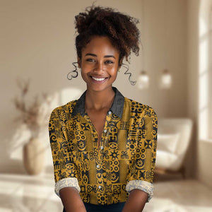 West African Yellow Art - Adinkra Culture Women Casual Shirt