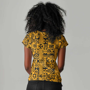 West African Yellow Art - Adinkra Culture Women V-Neck T-Shirt