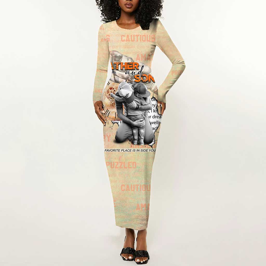 Gift for Dad - Personalized African Father and Son Long Sleeve Bodycon Dress