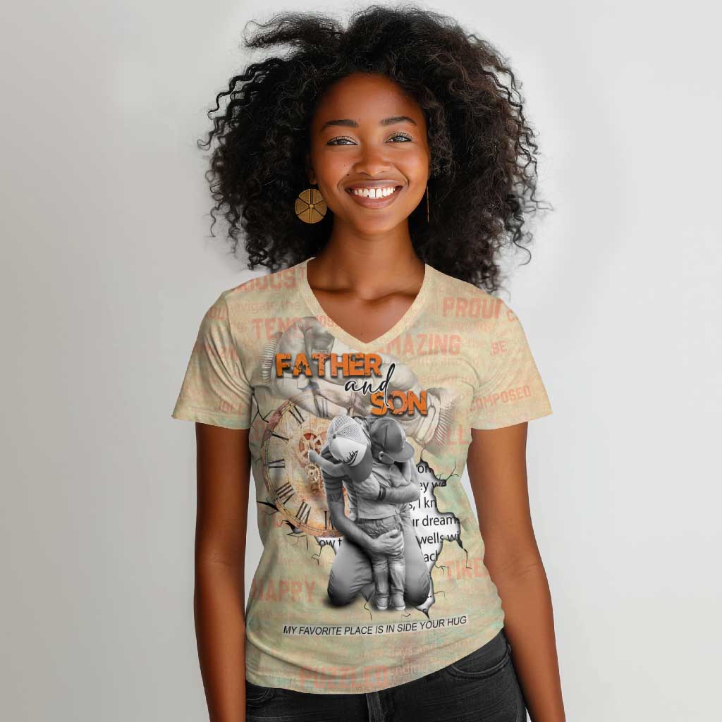 Gift for Dad - Personalized African Father and Son Women V-Neck T-Shirt