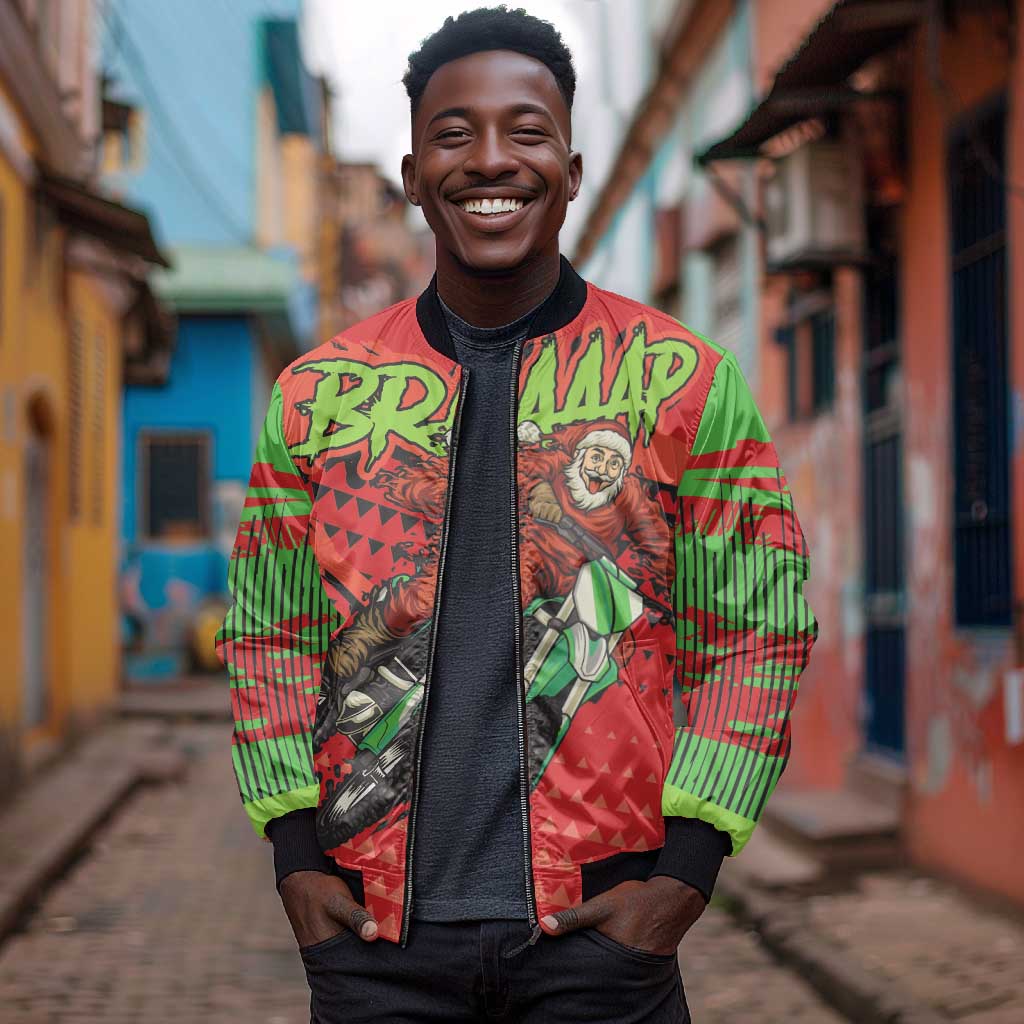 Afro Santa Braaap Bomber Jacket Motorcross Christmas