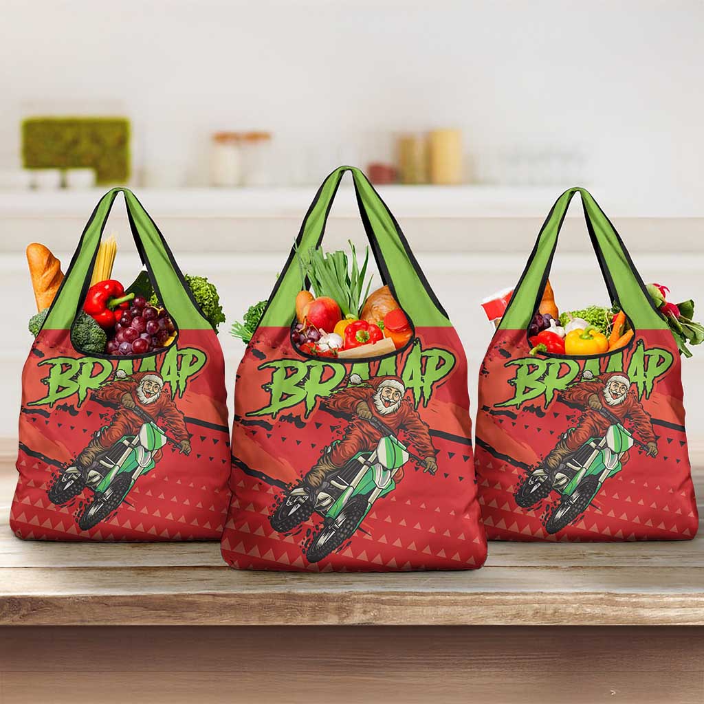 Afro Santa Braaap Grocery Bag Motorcross Christmas