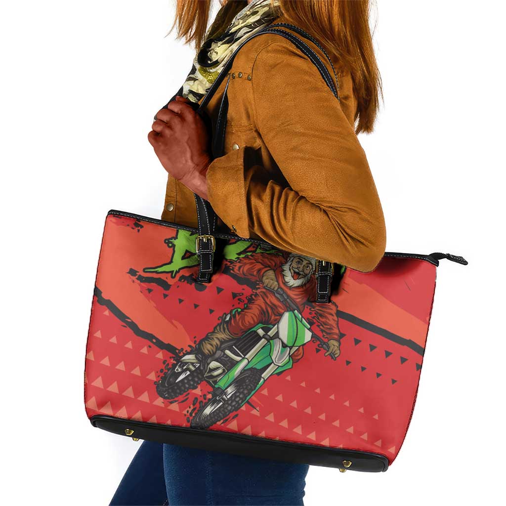 Afro Santa Braaap Leather Tote Bag Motorcross Christmas