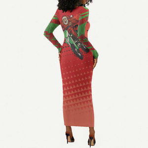 Afro Santa Braaap Long Sleeve Bodycon Dress Motorcross Christmas