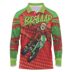 Afro Santa Braaap Long Sleeve Polo Shirt Motorcross Christmas