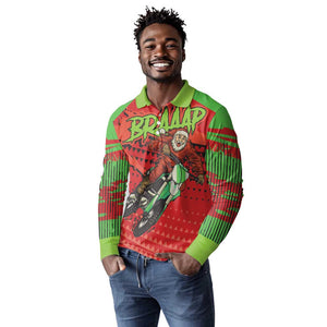 Afro Santa Braaap Long Sleeve Polo Shirt Motorcross Christmas