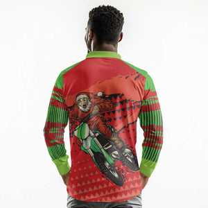 Afro Santa Braaap Long Sleeve Polo Shirt Motorcross Christmas