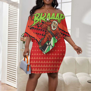 Afro Santa Braaap Off Shoulder Short Dress Motorcross Christmas