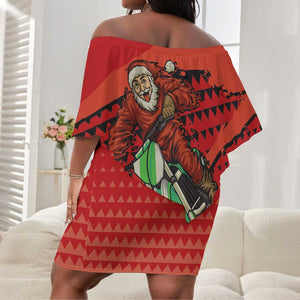 Afro Santa Braaap Off Shoulder Short Dress Motorcross Christmas