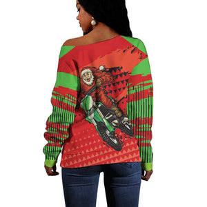 Afro Santa Braaap Off Shoulder Sweater Motorcross Christmas