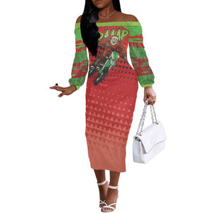 Afro Santa Braaap Off The Shoulder Long Sleeve Dress Motorcross Christmas