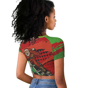 Afro Santa Braaap Raglan Cropped T shirt Motorcross Christmas