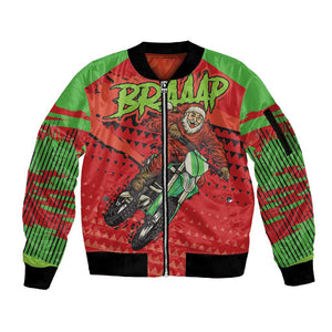 Afro Santa Braaap Sleeve Zip Bomber Jacket Motorcross Christmas