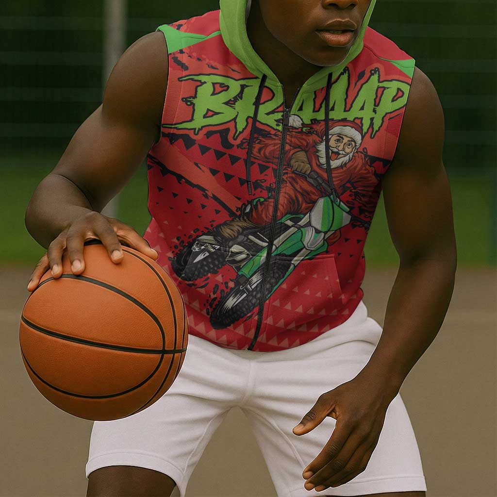 Afro Santa Braaap Sleeveless Zip Hoodie Motorcross Christmas - African Pride