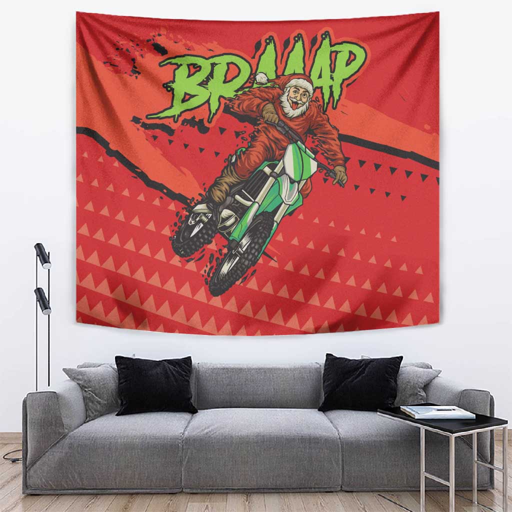 Afro Santa Braaap Tapestry Motorcross Christmas