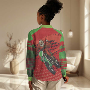 Afro Santa Braaap Women Casual Shirt Motorcross Christmas