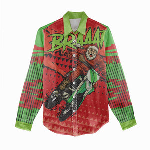 Afro Santa Braaap Women Casual Shirt Motorcross Christmas