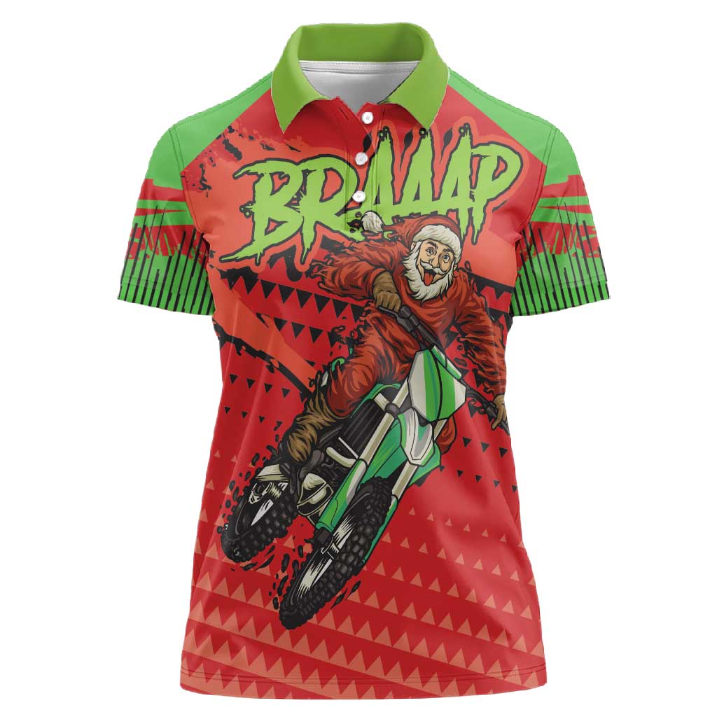 Afro Santa Braaap Women Polo Shirt Motorcross Christmas