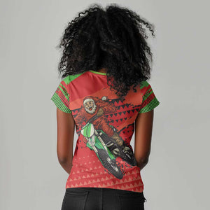 Afro Santa Braaap Women V-Neck T-Shirt Motorcross Christmas