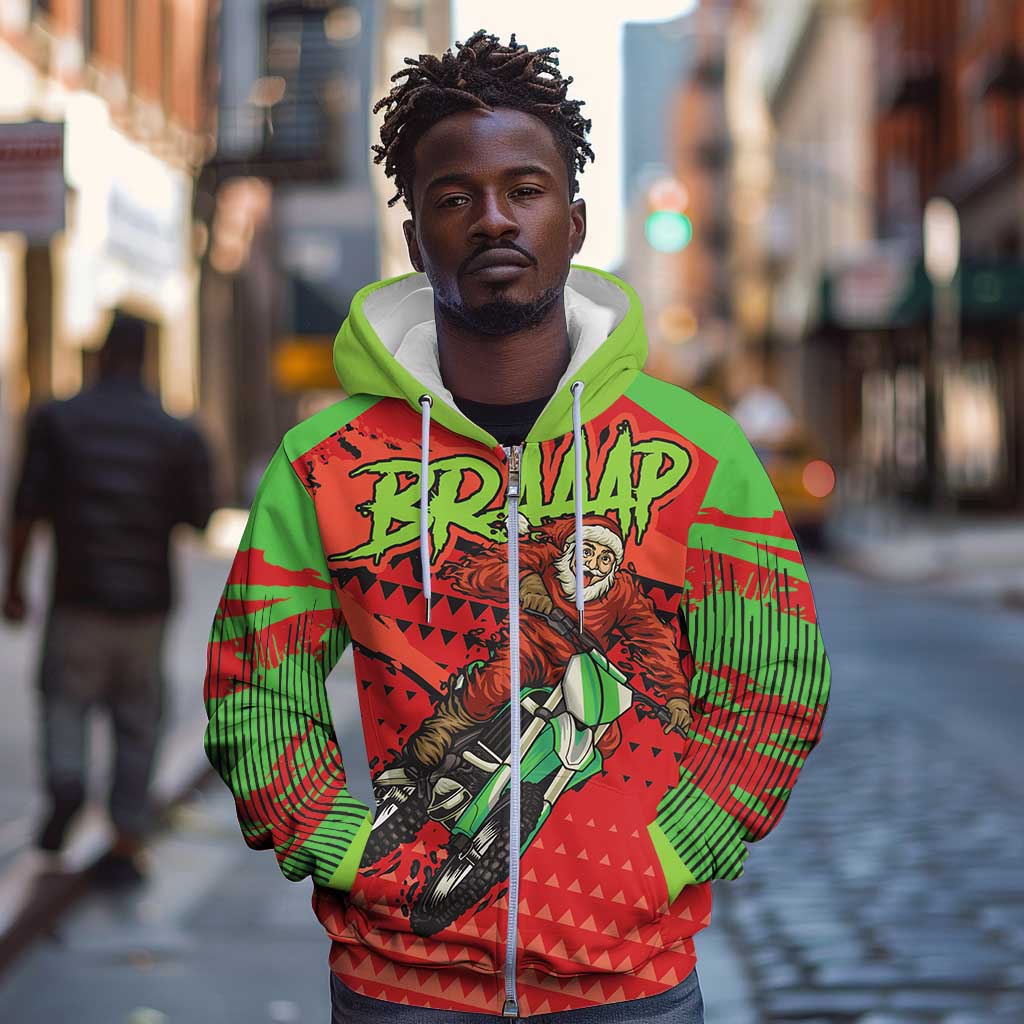 Afro Santa Braaap Zip Hoodie Motorcross Christmas