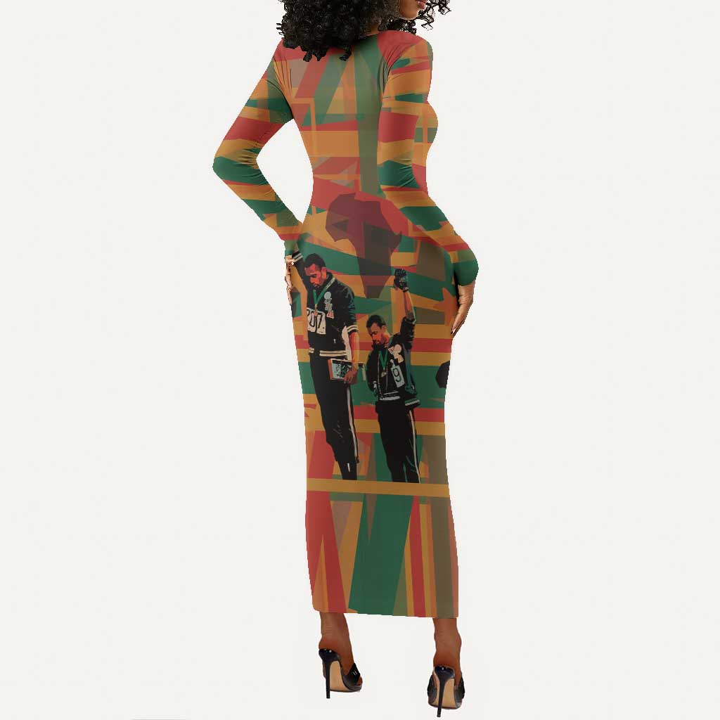 African American 1968 Long Sleeve Bodycon Dress Black Power Fists of Freedom DT03