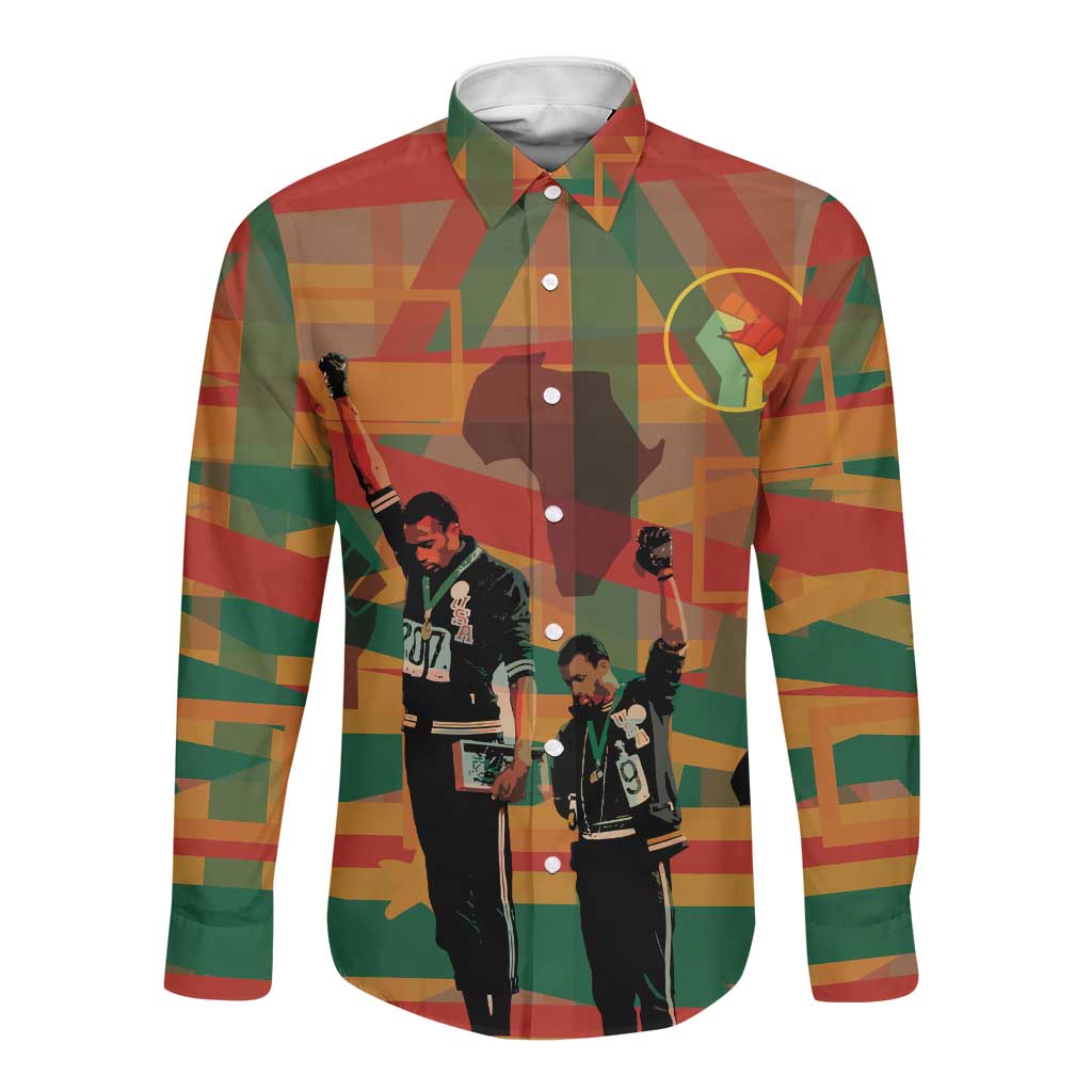 African American 1968 Long Sleeve Button Shirt Black Power Fists of Freedom