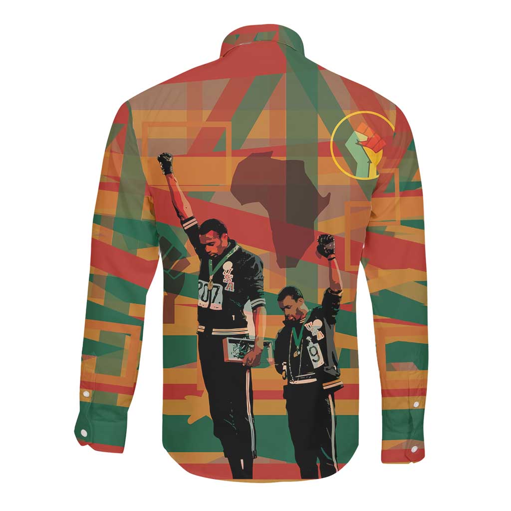African American 1968 Long Sleeve Button Shirt Black Power Fists of Freedom