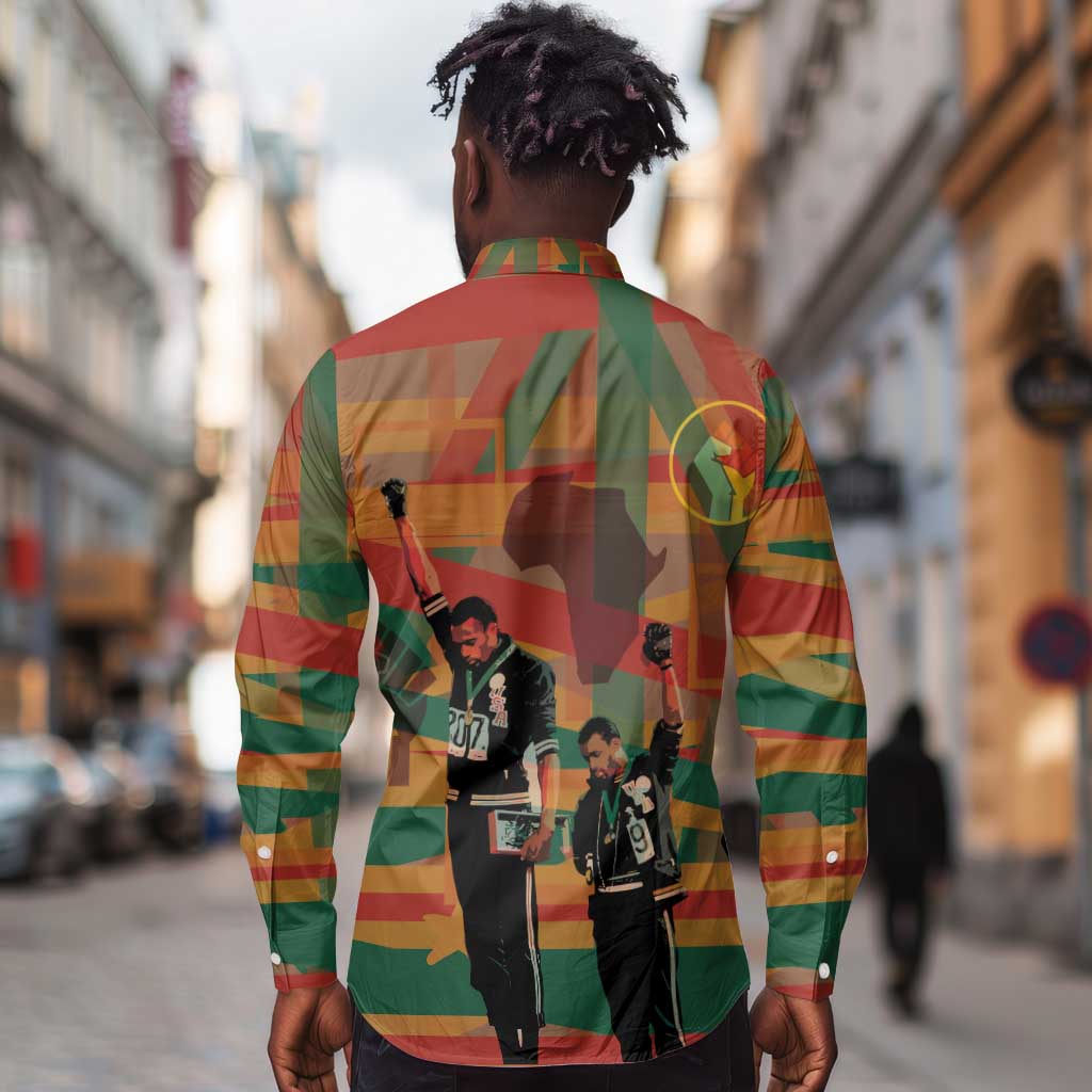 African American 1968 Long Sleeve Button Shirt Black Power Fists of Freedom