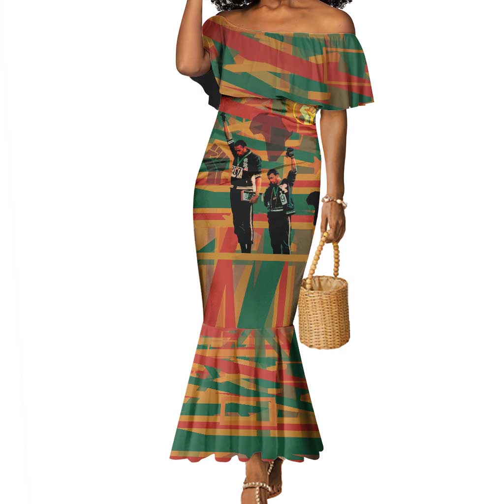 African American 1968 Mermaid Dress Black Power Fists of Freedom