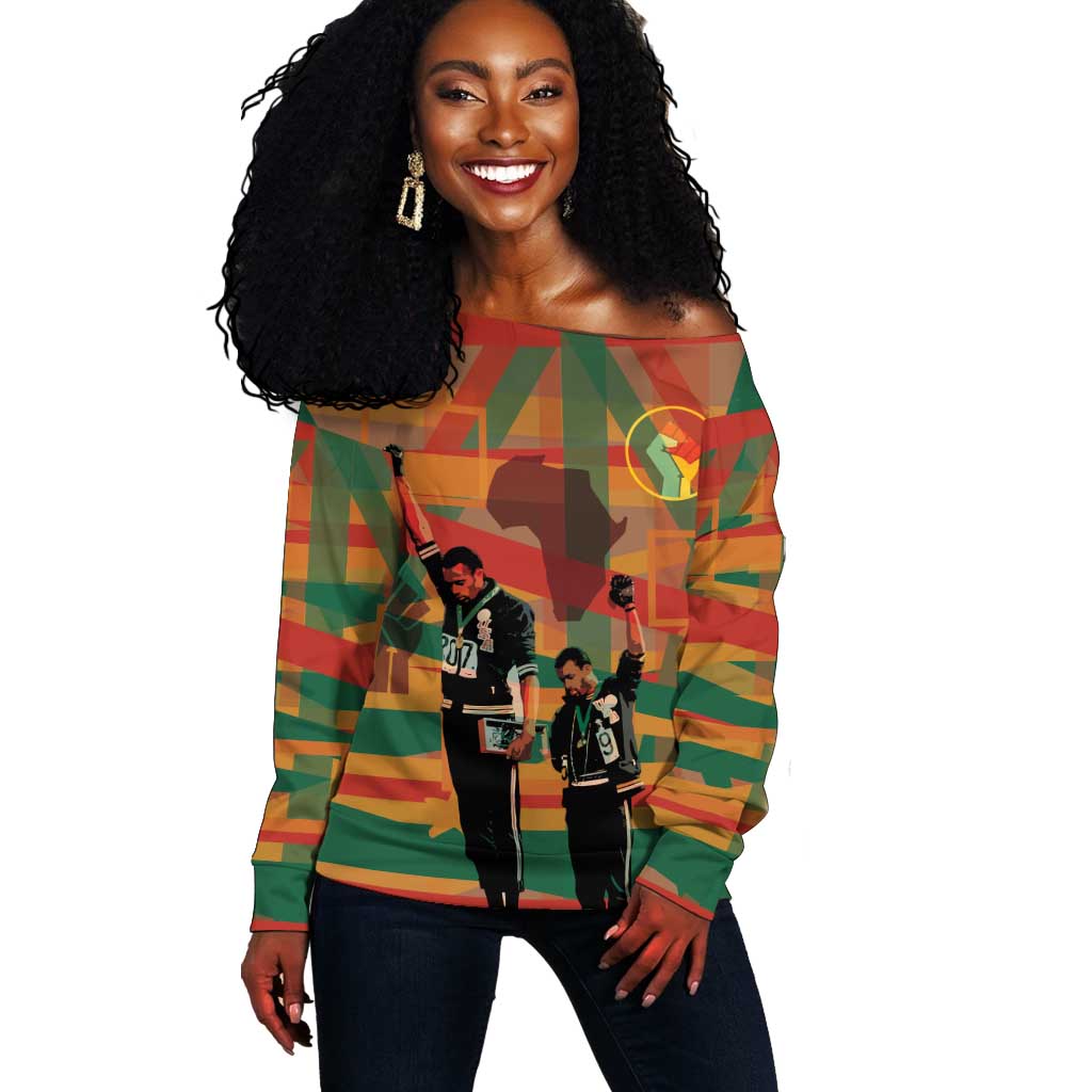 African American 1968 Off Shoulder Sweater Black Power Fists of Freedom