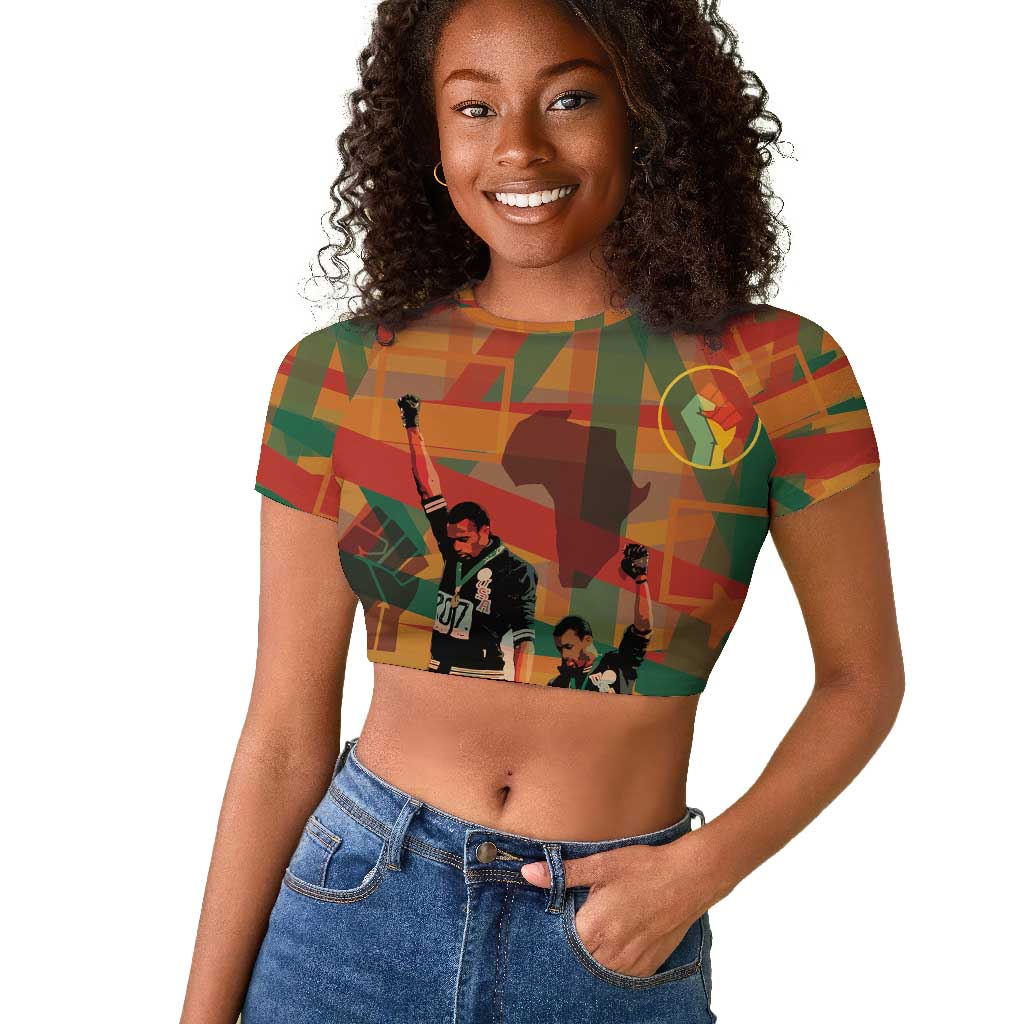 African American 1968 Raglan Cropped T shirt Black Power Fists of Freedom