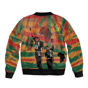 African American 1968 Sleeve Zip Bomber Jacket Black Power Fists of Freedom