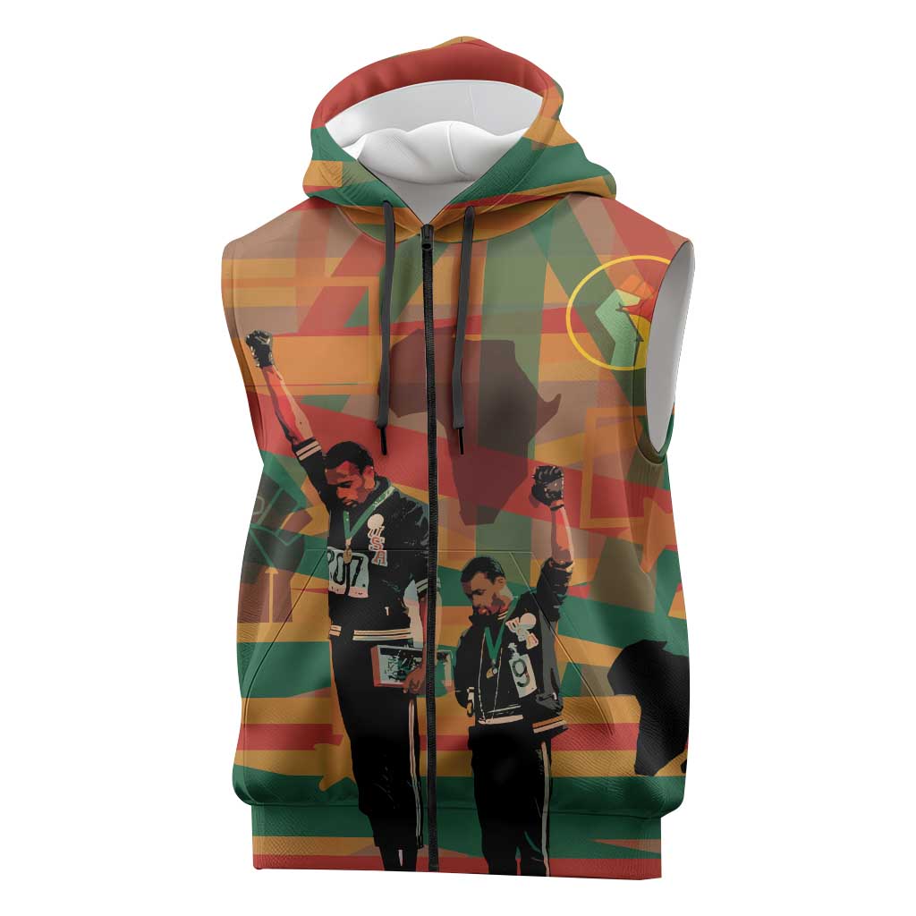 African American 1968 Sleeveless Zip Hoodie Black Power Fists of Freedom - African Pride
