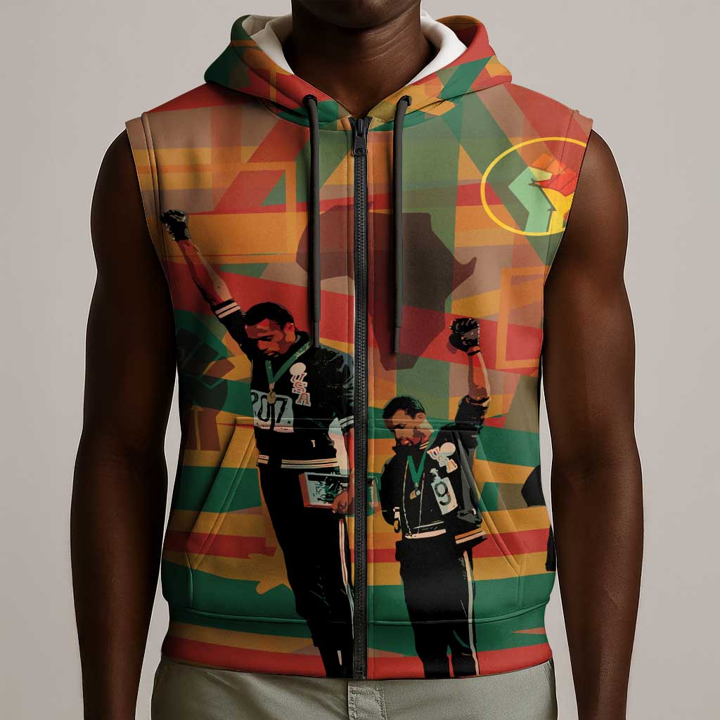 African American 1968 Sleeveless Zip Hoodie Black Power Fists of Freedom - African Pride