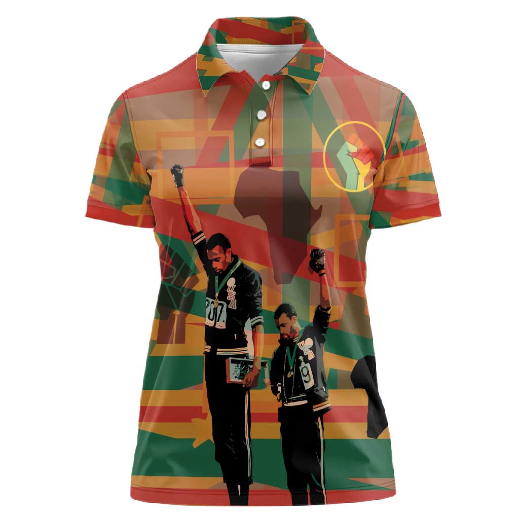 African American 1968 Women Polo Shirt Black Power Fists of Freedom