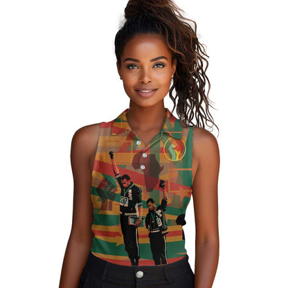 African American 1968 Women Sleeveless Polo Shirt Black Power Fists of Freedom