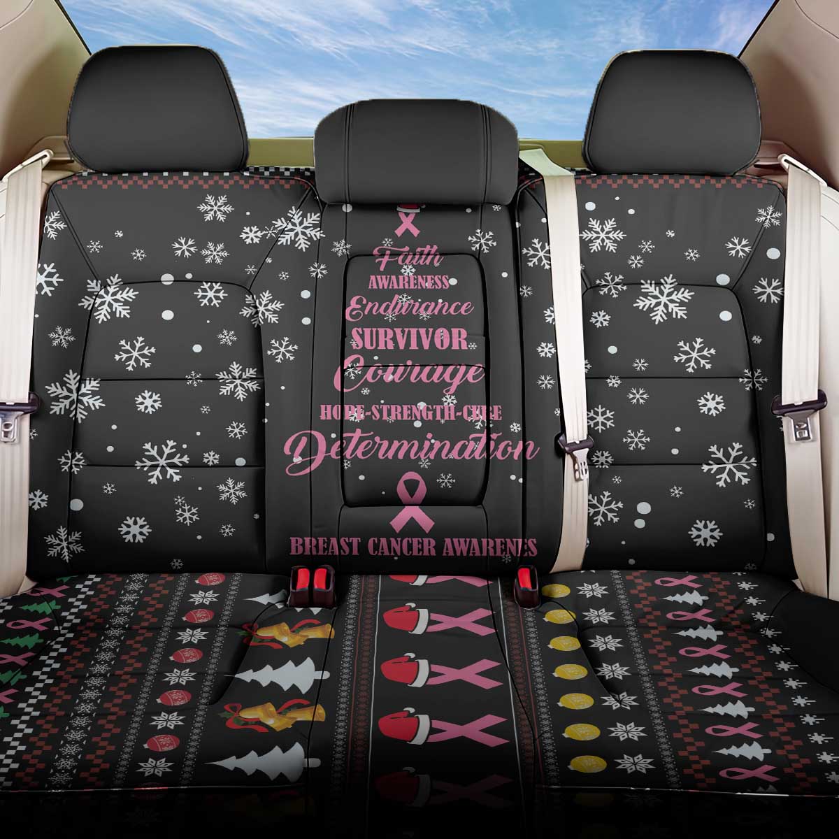 Christmas Tree Breast Cancer Afro Back Car Seat Cover Survivor African