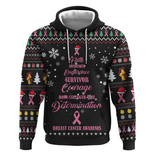 Christmas Tree Breast Cancer Afro Hoodie Survivor African