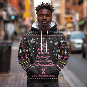 Christmas Tree Breast Cancer Afro Hoodie Survivor African