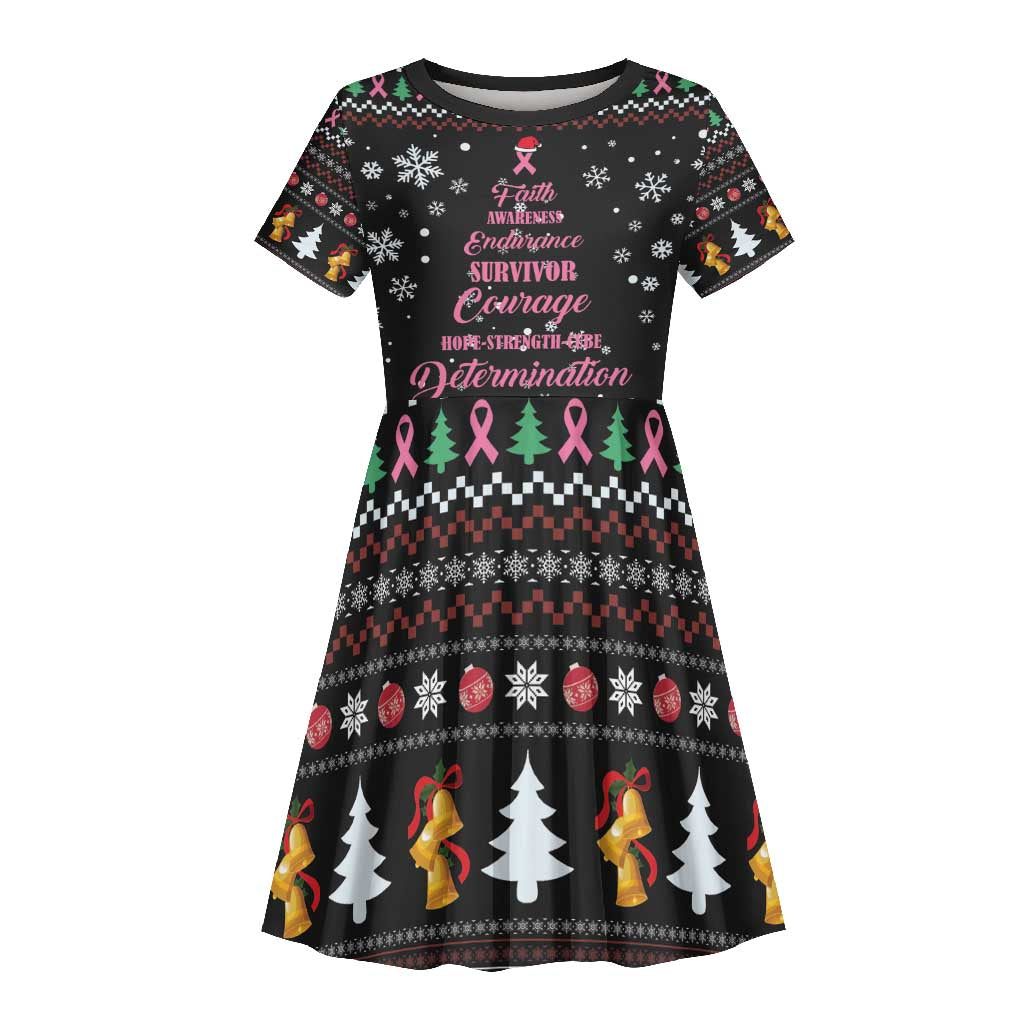 Christmas Tree Breast Cancer Afro Kid Short Sleeve Dress Survivor African