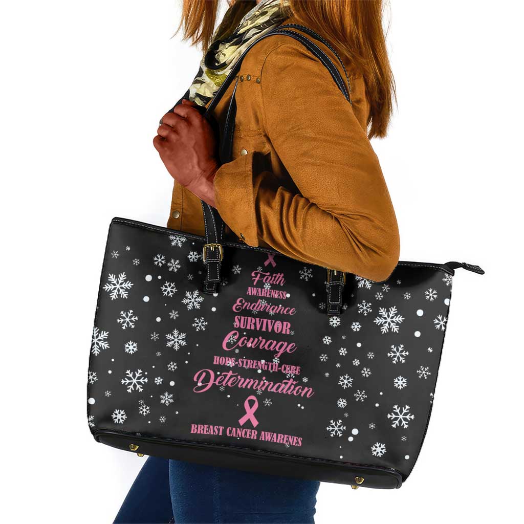 Christmas Tree Breast Cancer Afro Leather Tote Bag Survivor African