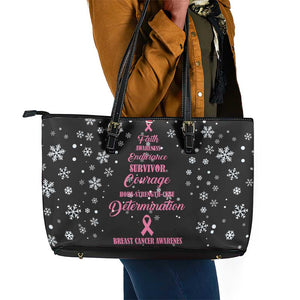 Christmas Tree Breast Cancer Afro Leather Tote Bag Survivor African