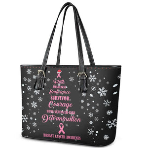 Christmas Tree Breast Cancer Afro Leather Tote Bag Survivor African